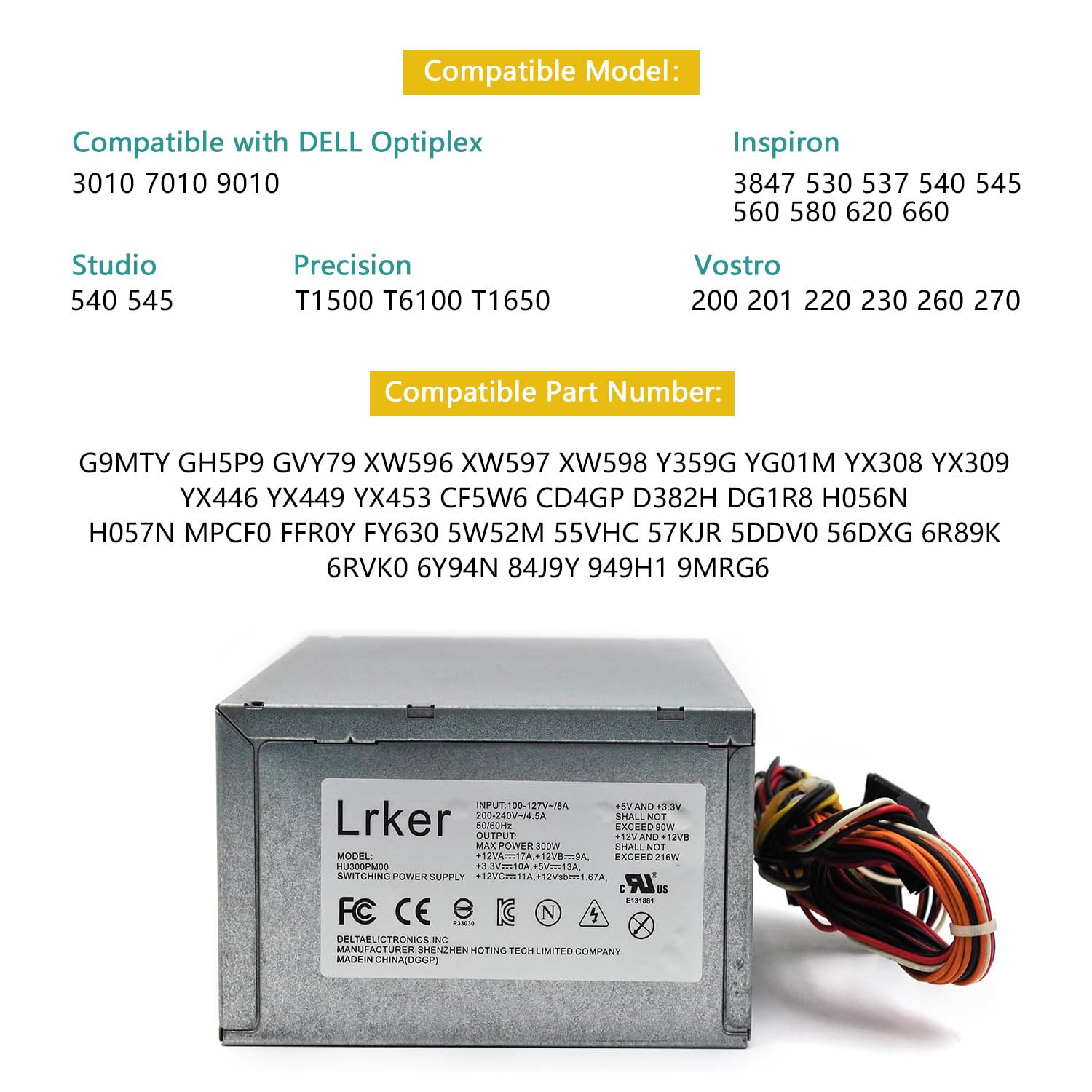 Amazon.com: L300PM-00 300W Power Supply Compatible with Dell
